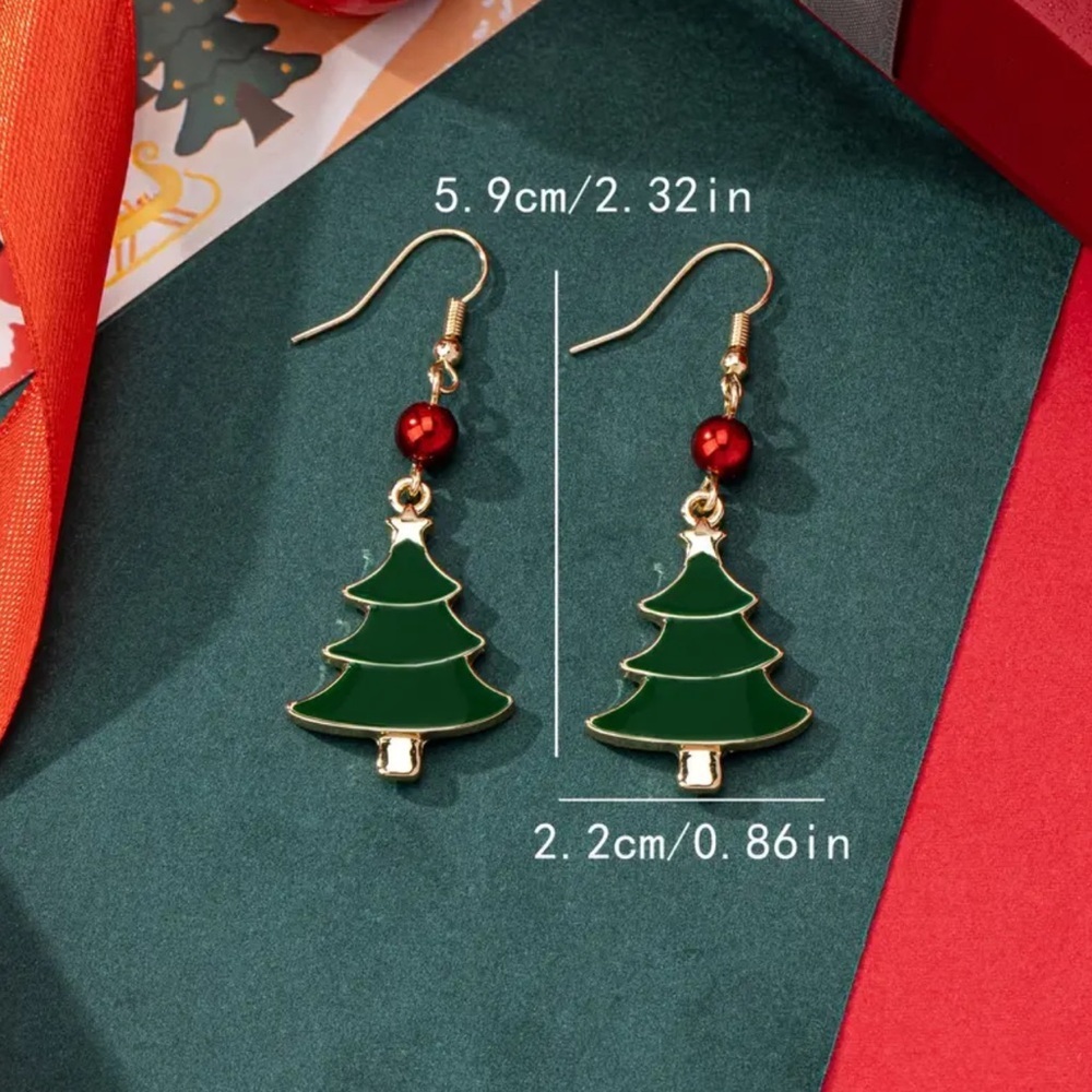 Christmas Tree Earrings with Red Beads Christmas Earrings Christmas gift 🎄 - Picture 4 of 5